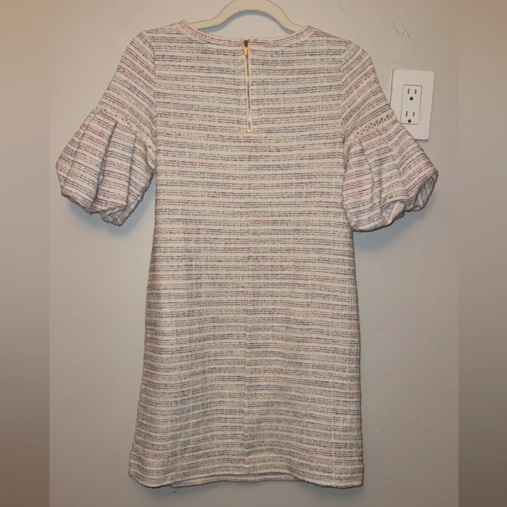 LOFT colorful bouncle Tweed Puff Sleeve Shift Dress - Picture 7 of 7